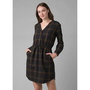 prAna Women's Organic Cotton Plaid Flannel Shirt Dress Long Sleeve Size Medium